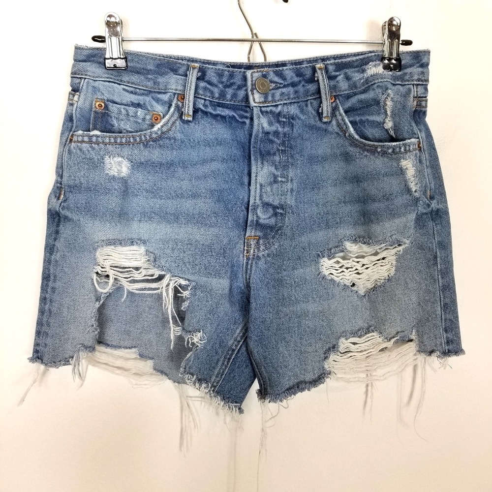 GRLFRND Women Jourdan Tomboy Jean Shorts Sz 26‎ Blue Denim Distressed